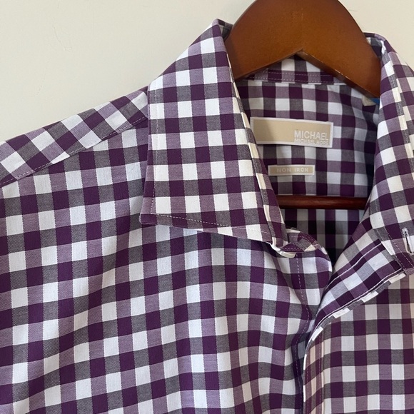 Michael Michael Kors Plum & White Plaid Dress Shirt Men’s Size 16 1/2 or 32/33 - Picture 5 of 14
